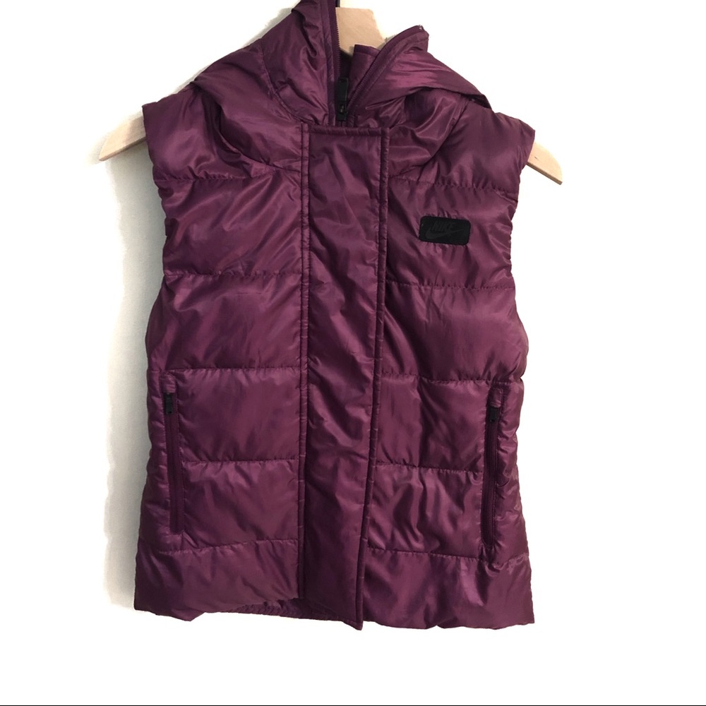 Nike | Purple Puffer Zip Up Hooded Vest XS